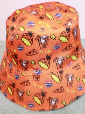 LITTLE CEASARS Pepsi Pizza Pineapple Reversible Bucket Sun Hat Orange NWOT